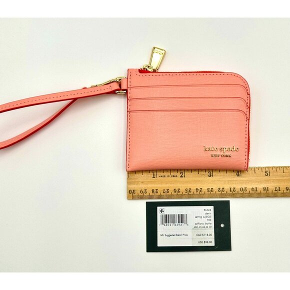 Kate Spade KL624 Devin Pop Trim Card Case Wristlet Setting Sun Saffiano Leather - Picture 12 of 15